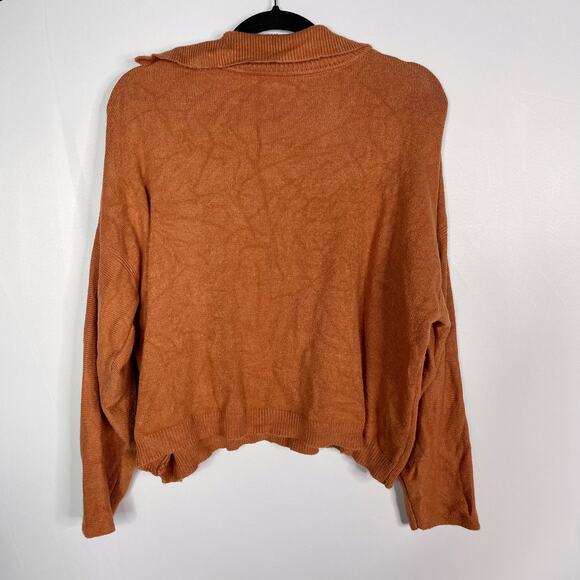 Poof Apparel Large L Rust Orange V Neck Collared Sweater Pullover Cotton Stretch - Picture 2 of 8